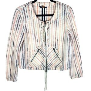 Free People Waffle Knit Striped Full Zip Jacket Baja Medium